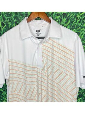 PXG Golf Polo Comfort Fit Shirt Mens Small White Stripped Performance Stretch